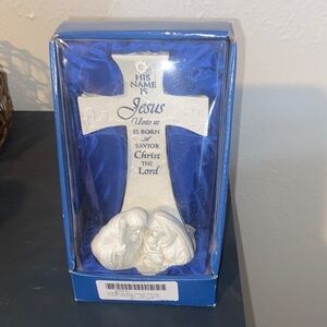 Source Unknown White and Blue Religious Cross Decor